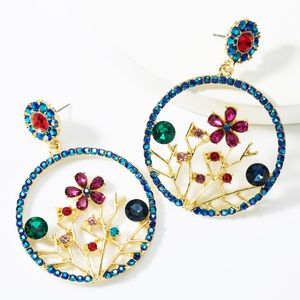 Round Alloy Diamond Flower Earrings